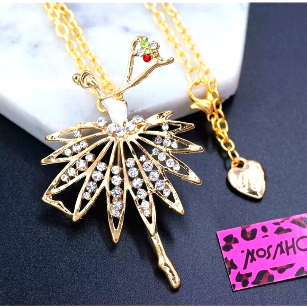 Gold plated crystal ballerina necklace/brooch choose 1